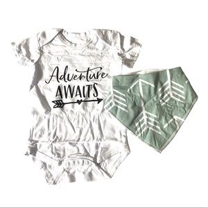 2 Pieces Baby Bundle Onesie And Bib Set Adventure Awaits Graphic White